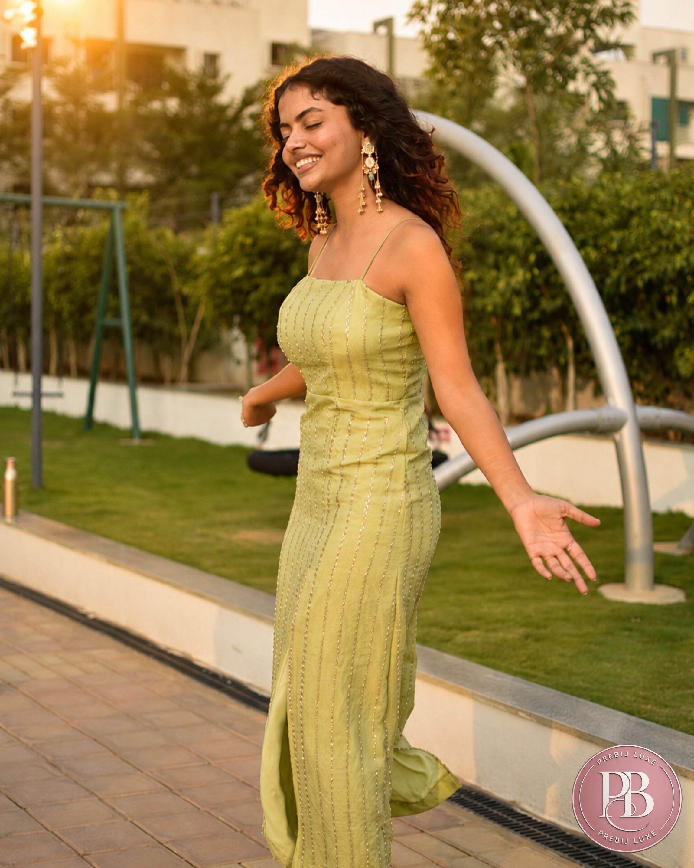 Pistachio Noor – Pistachio Green Embellished One Piece Dress
