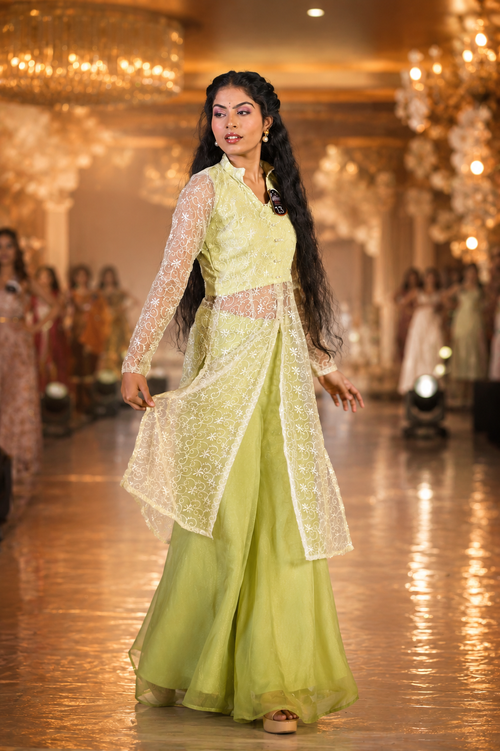 Pistachio Noor Embroidered Fusion Set