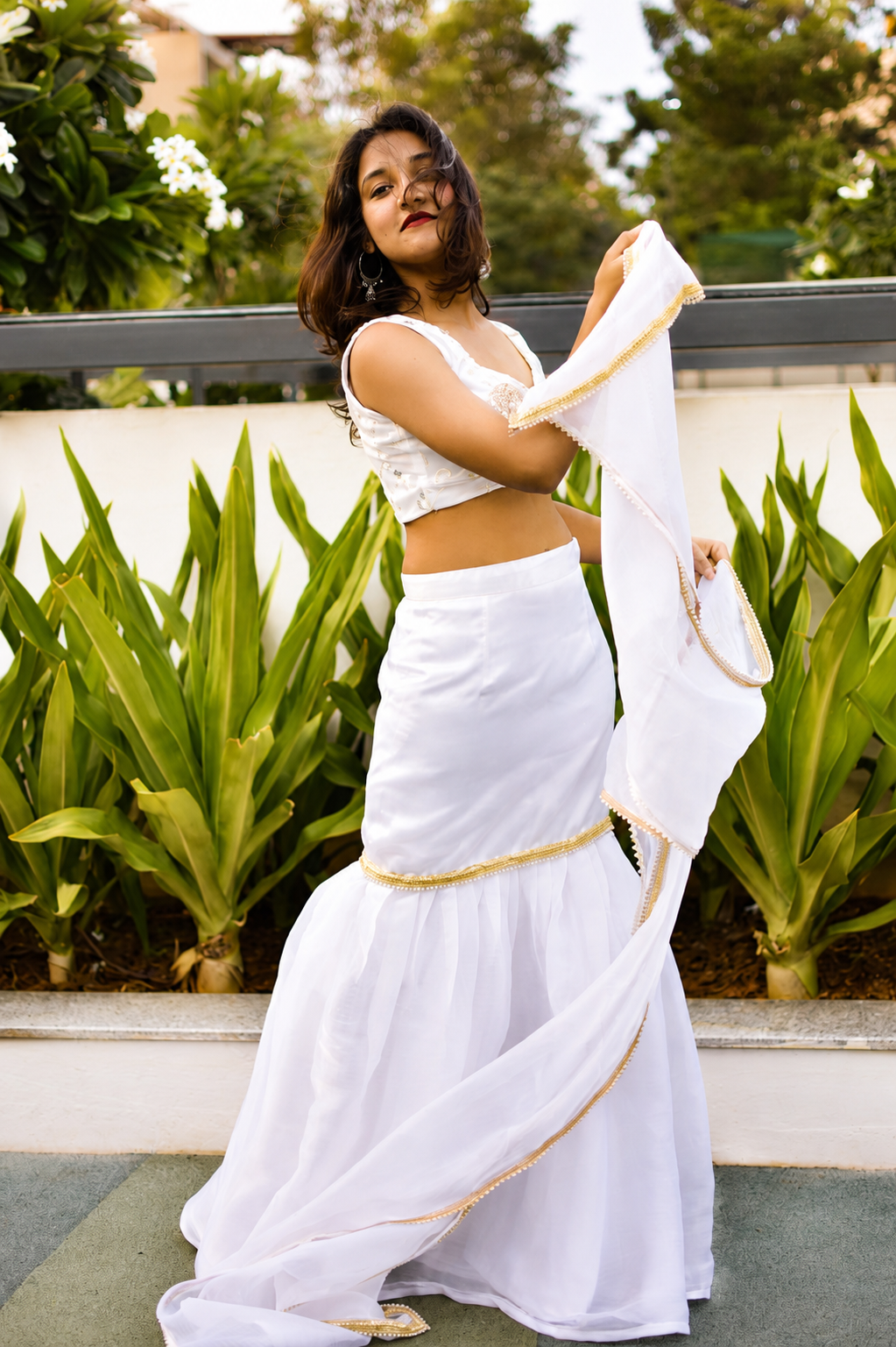 Kumudini – Ivory White Tissue Co-ord Set with Embellished Blouse