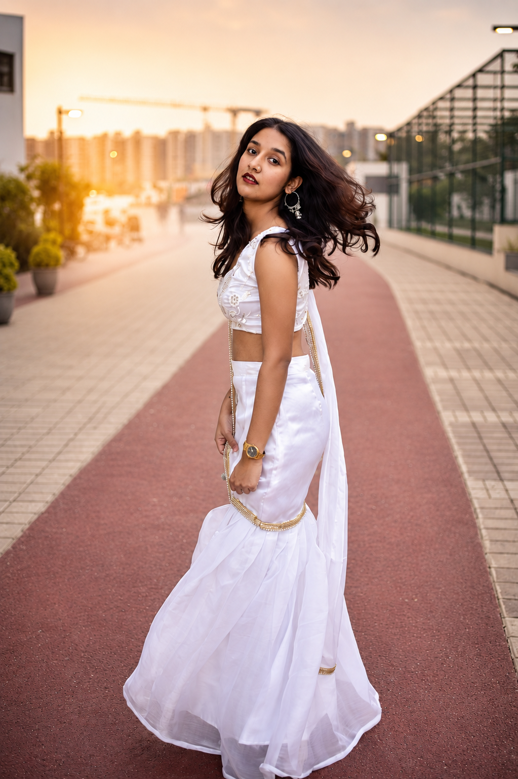Kumudini – Ivory White Tissue Co-ord Set with Embellished Blouse