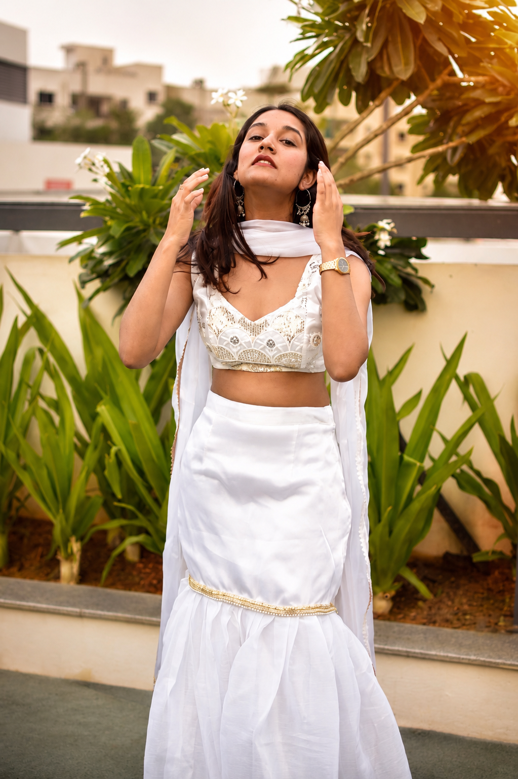 Kumudini – Ivory White Tissue Co-ord Set with Embellished Blouse