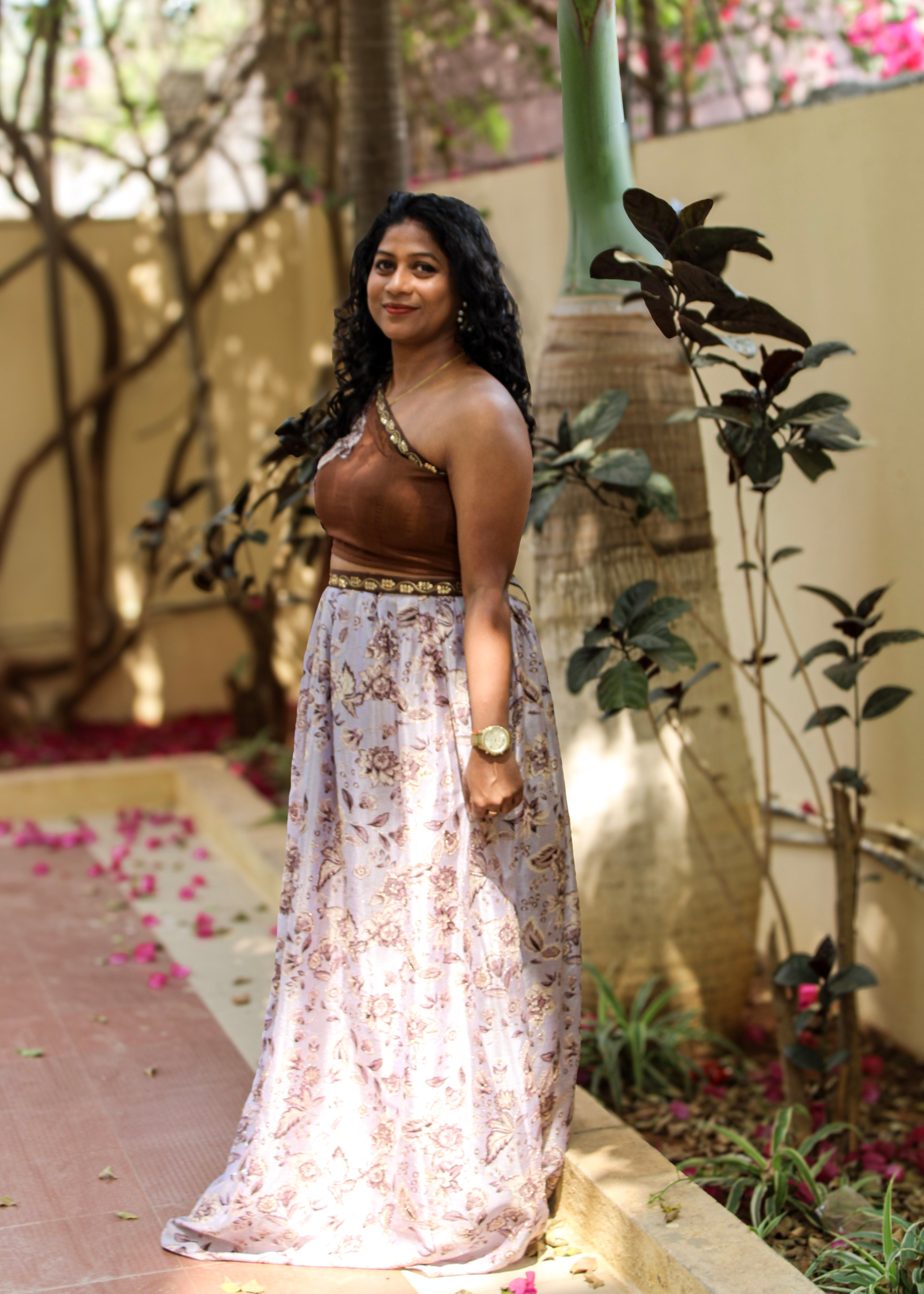 Nishika – Cotton Silk Appliqué Crop Top with Embroidered Crepe Skirt