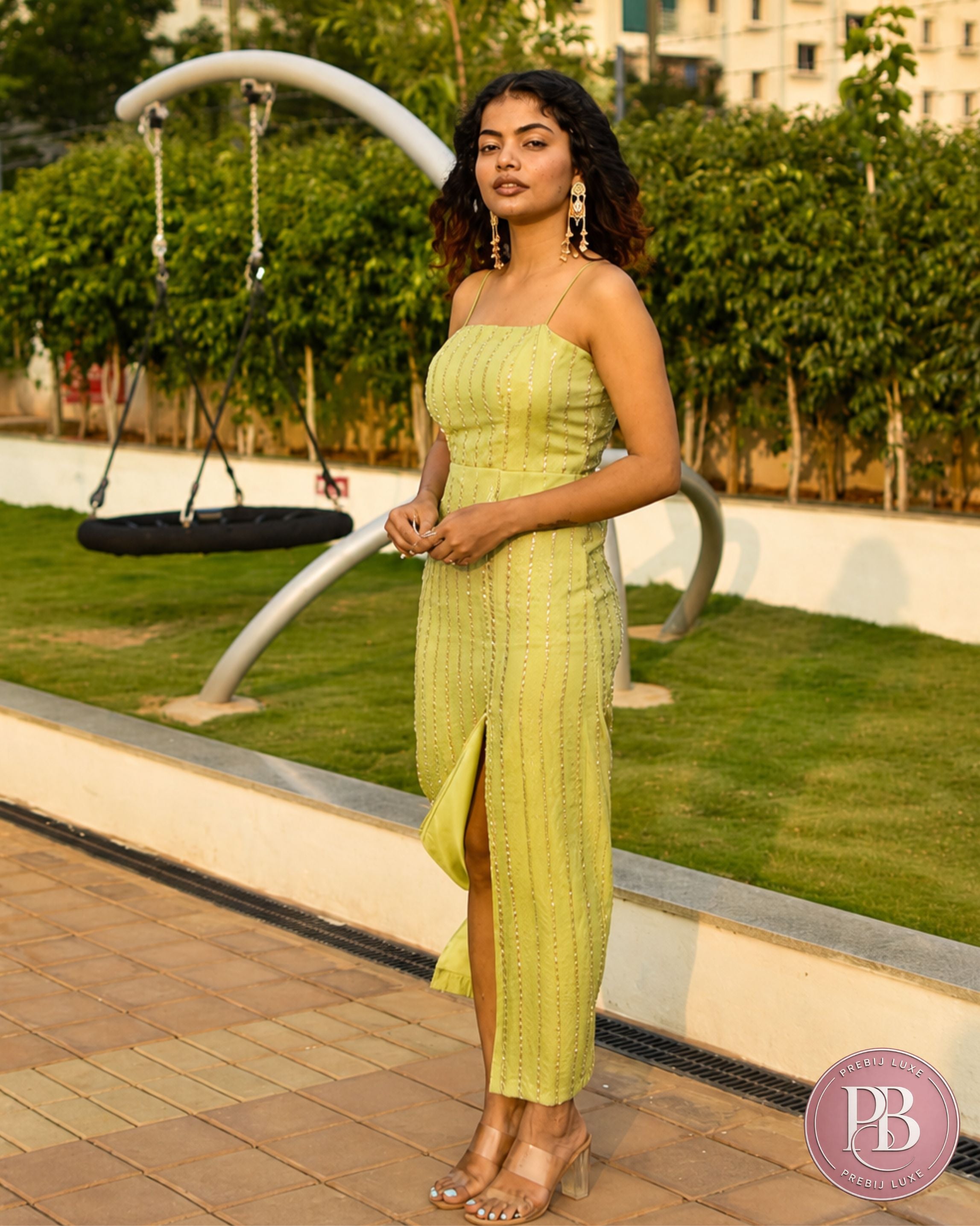 Pistachio Noor – Pistachio Green Embellished One Piece Dress
