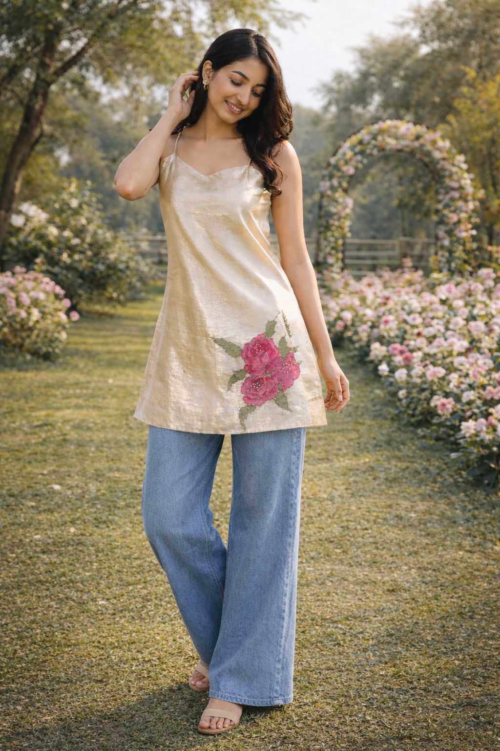 Kashvi - Hand-painted tissue kurti top