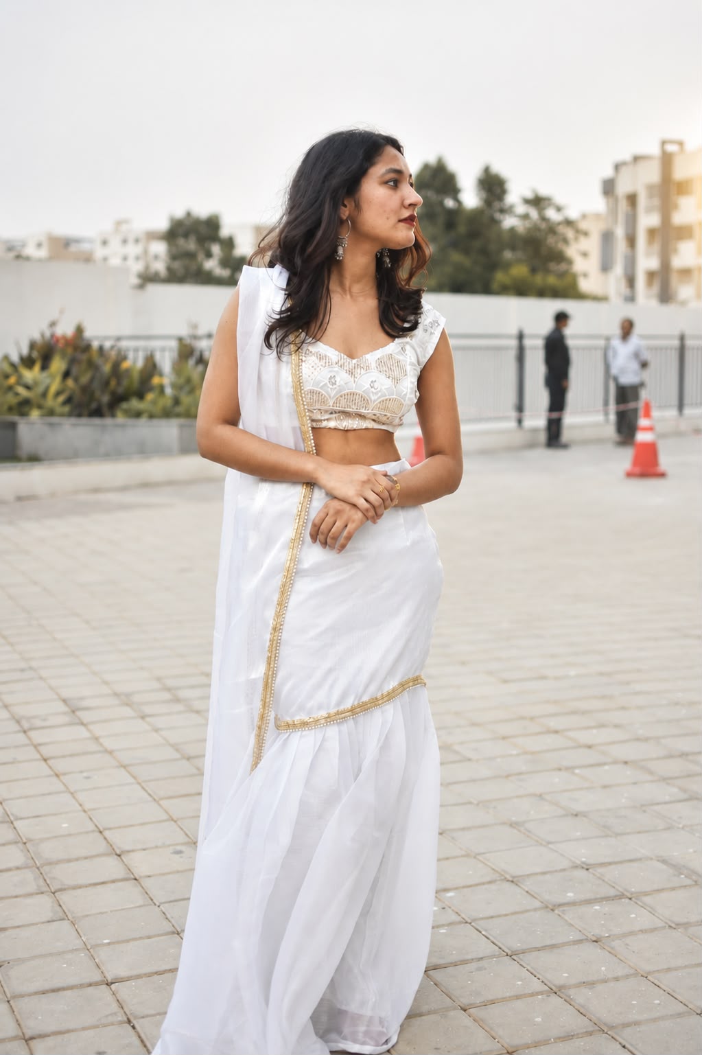 Kumudini – Ivory White Tissue Co-ord Set with Embellished Blouse